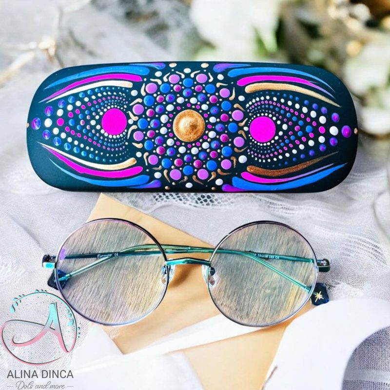 AD-Dots toc de ochelari, etui ochelari violet, toc ochelari pictat, toc pictat manual